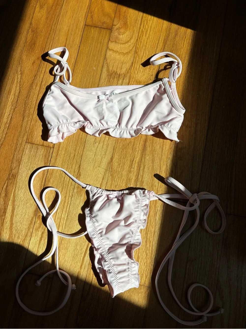 Frankie's Bikinis Light Pink Ruffle-Trim Tie-Side Bikini
